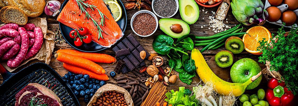 Diverse selection of nutritious foods representing health, sustainability, and wellness-focused business values.